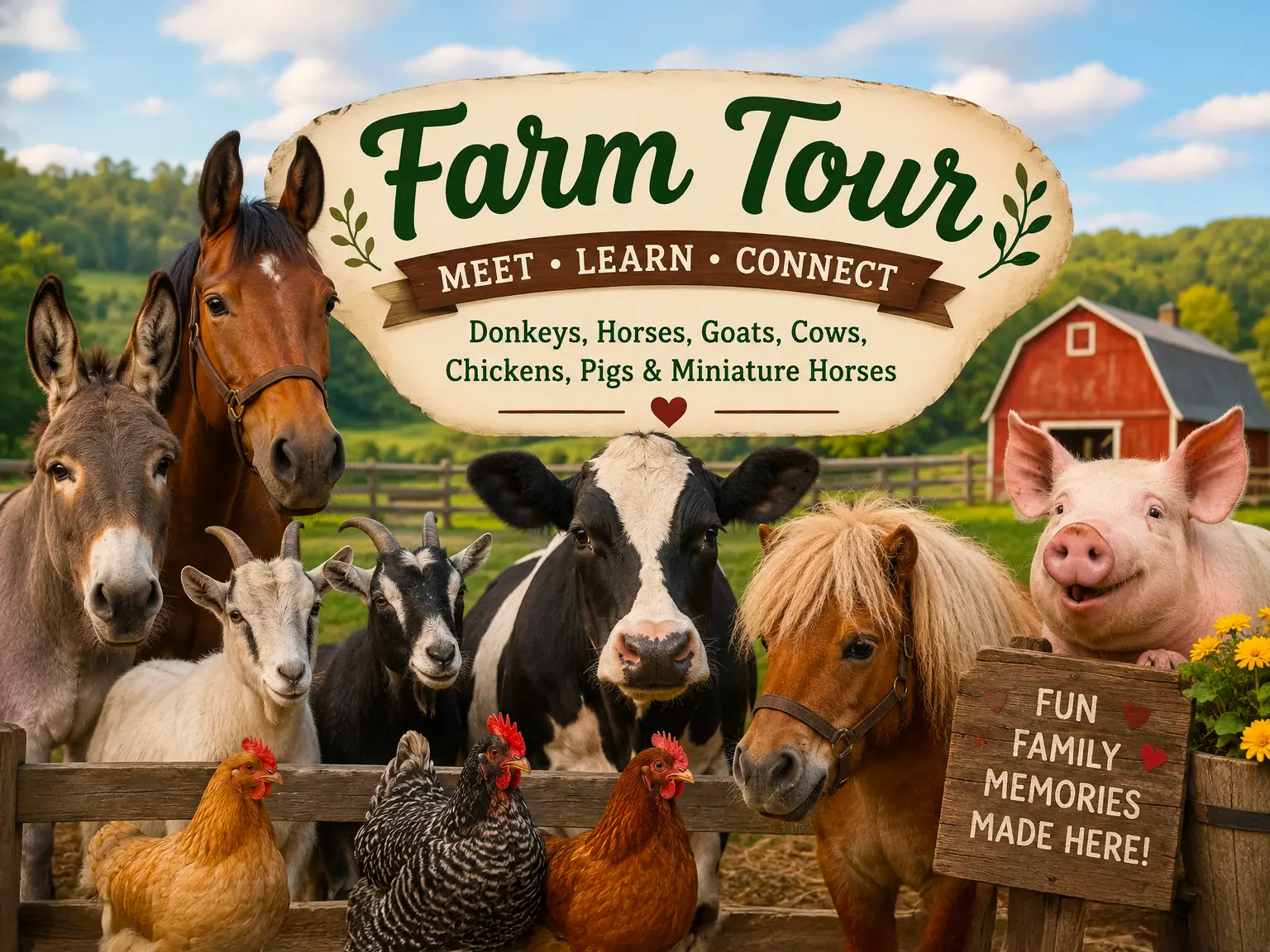 lots of farm animals and the wording Farm Tours